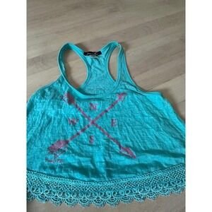 Miami Style Teal Racerback Crop Tank Top Arrows Lace‎ Trim Size S